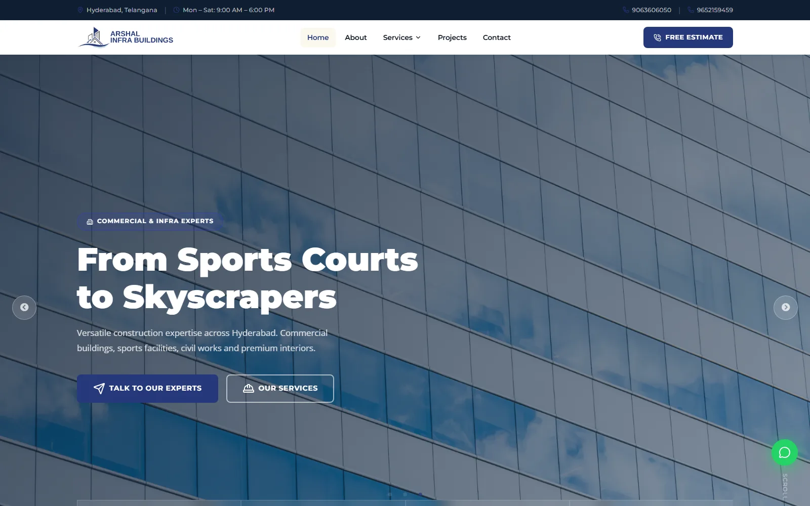 Arshal Infrabuildings construction company website — built by Kode studio
