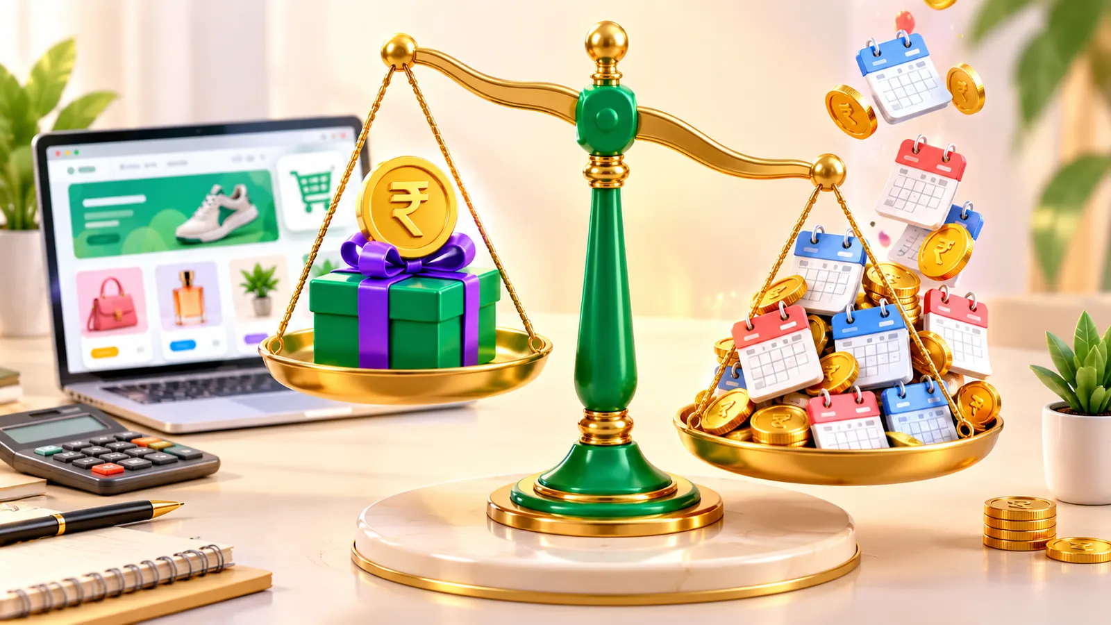 Illustration comparing one-time build cost and yearly running costs of an online store